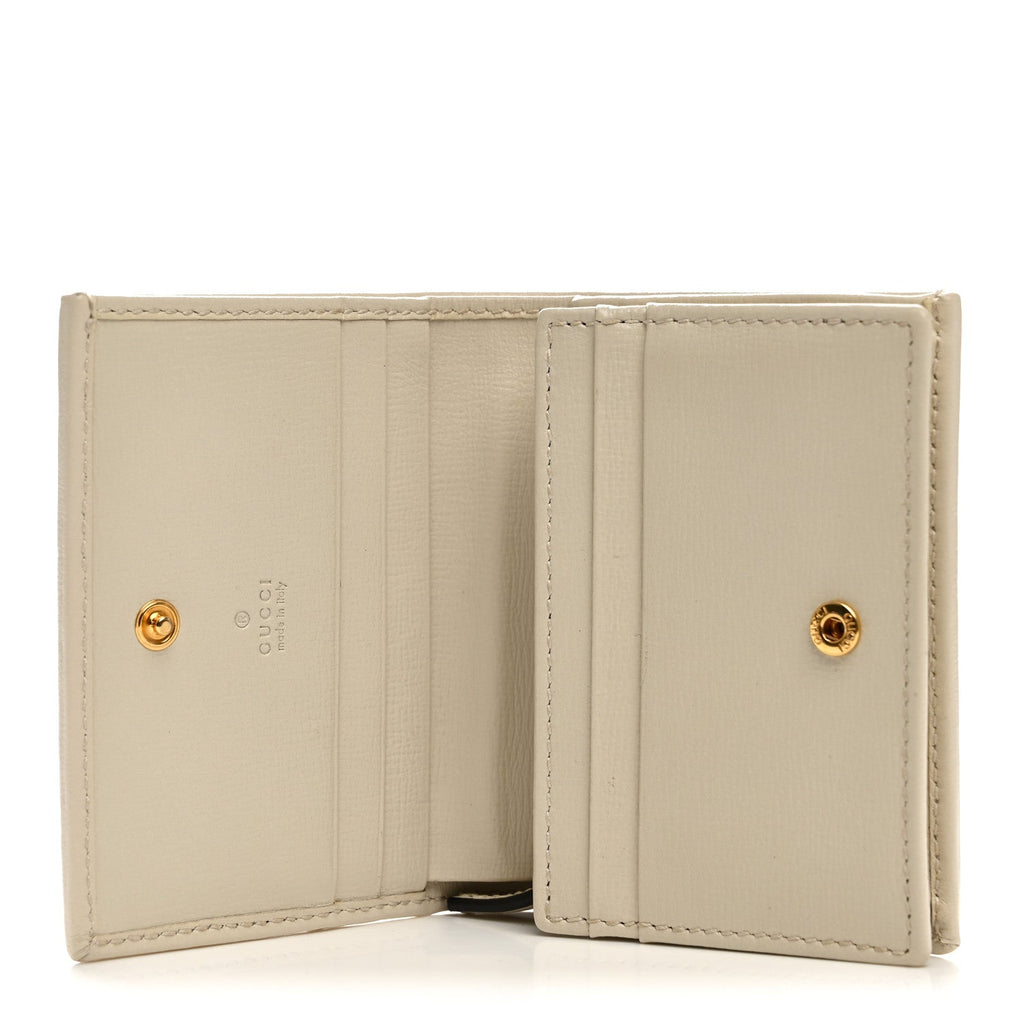 GG Supreme Monogram Azalea Calfskin Horsebit 1955 Card Case Wallet Beige Ebony Mystic White