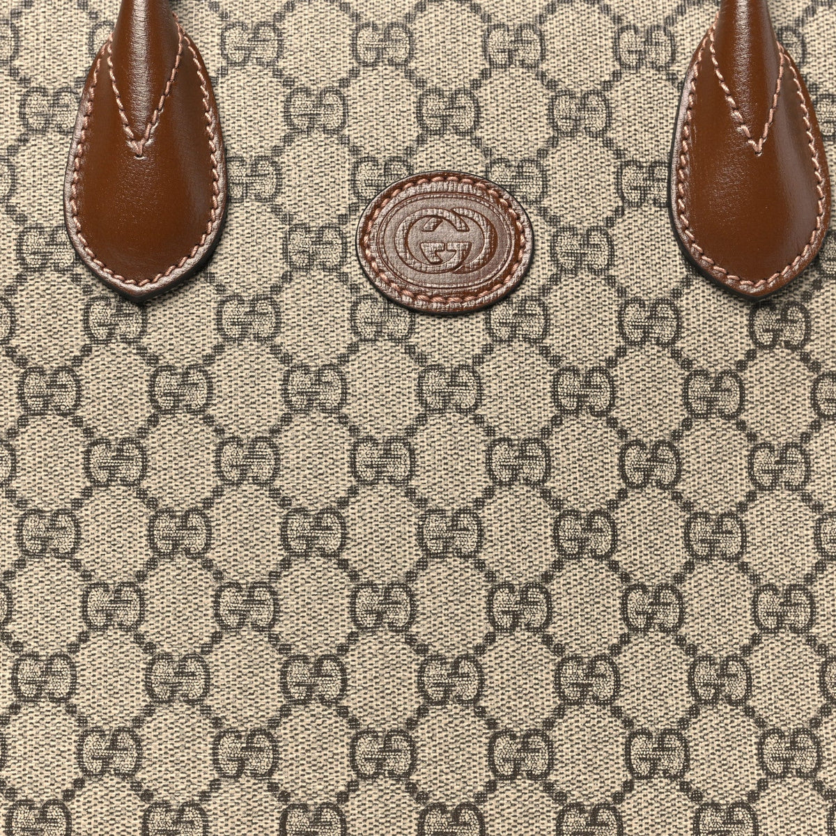 GG Supreme Monogram Azalea Calfskin Small Retro Interlocking G Tote Bag Beige Ebony Brown Sugar