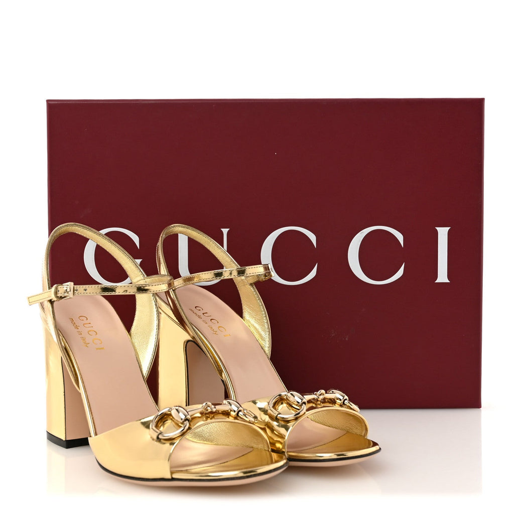 Metallic Nappa Horsebit Cross Strap 95mm Sandals 36.5 Gold