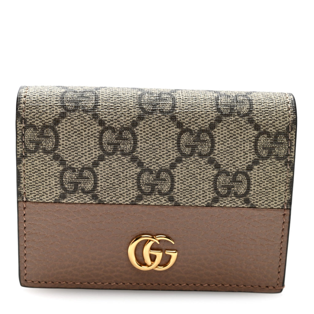 Dollar Calfskin GG Supreme Monogram GG Marmont Card Case Porcelain Rose Beige Ebony
