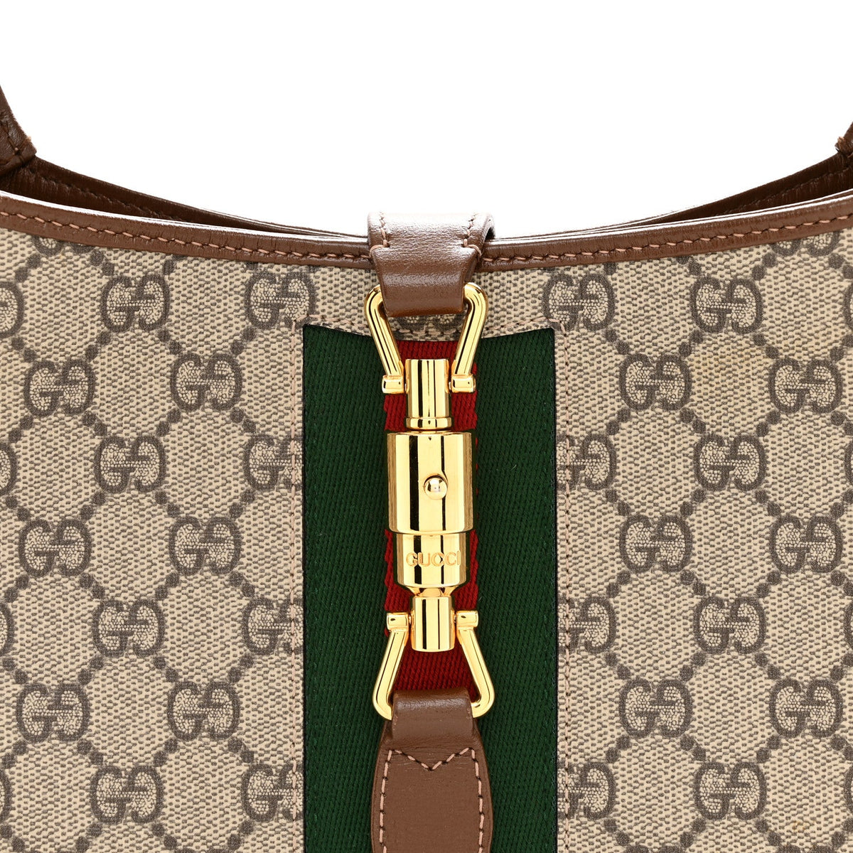 GG Supreme Monogram Azalea Calfskin Web Small Jackie 1961 Hobo Beige Ebony Brown Sugar