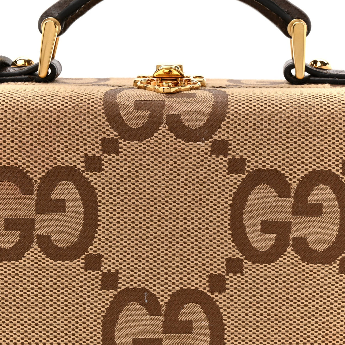 Monogram Jumbo GG Textured Dollar Calfskin Top Handle Beauty Case Camel Ebony New Acero