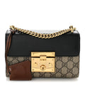 GG Supreme Monogram Calfskin Small Padlock Shoulder Bag Beige Black Cuir