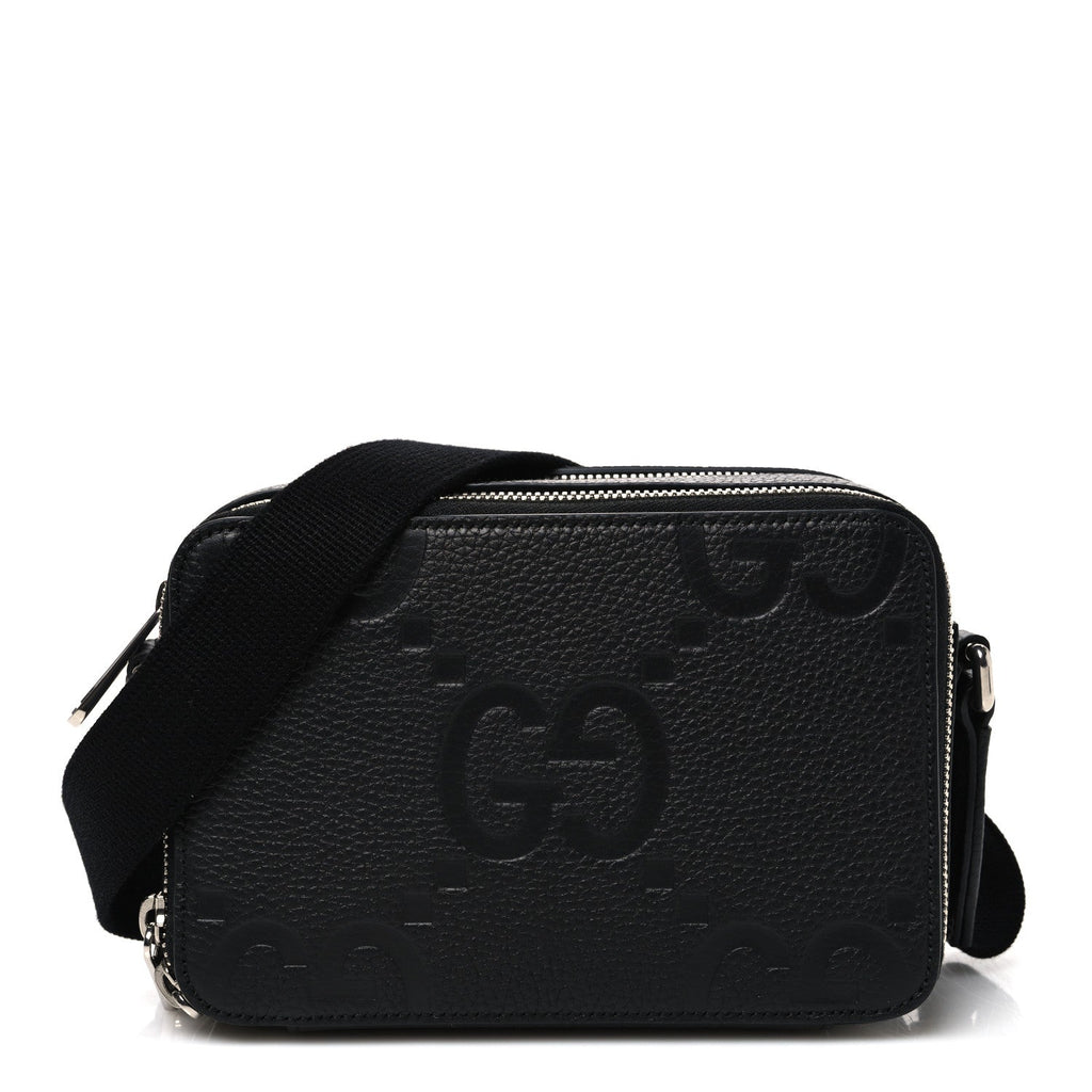 Piuma Calfskin Jumbo GG Embossed Super Mini Messenger Bag Black