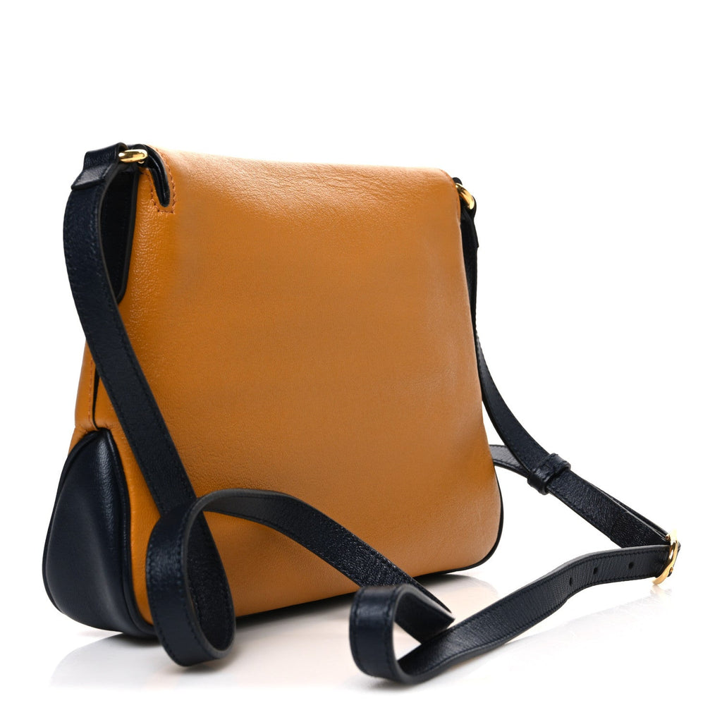 New Sakai Calfskin Lux Small Dahlia Messenger Shoulder Bag Yellow Black