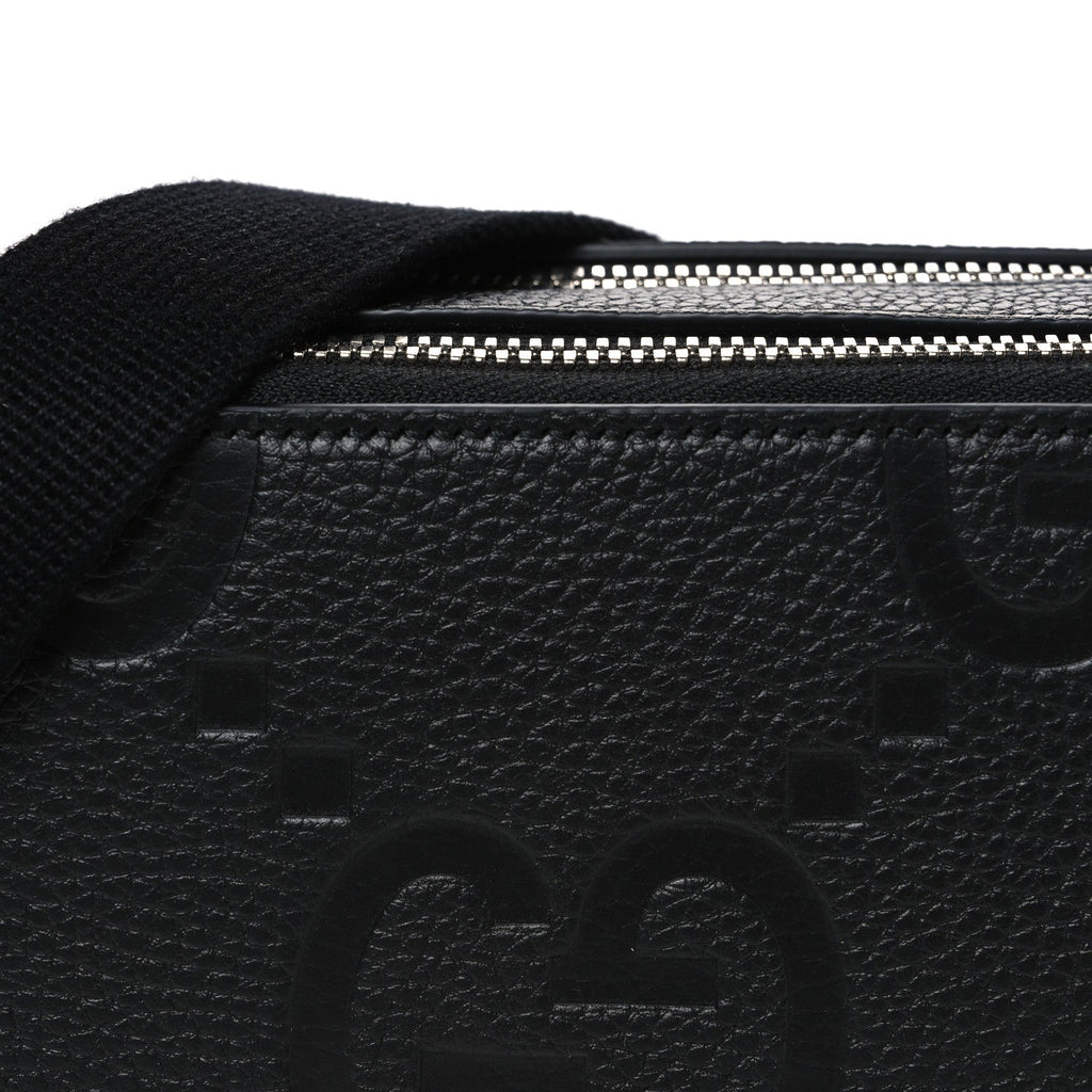Piuma Calfskin Jumbo GG Embossed Super Mini Messenger Bag Black