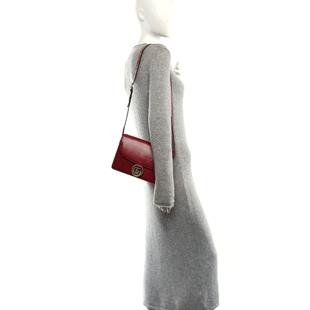 Snakeskin Small Torchon GG Ring Shoulder Bag Red