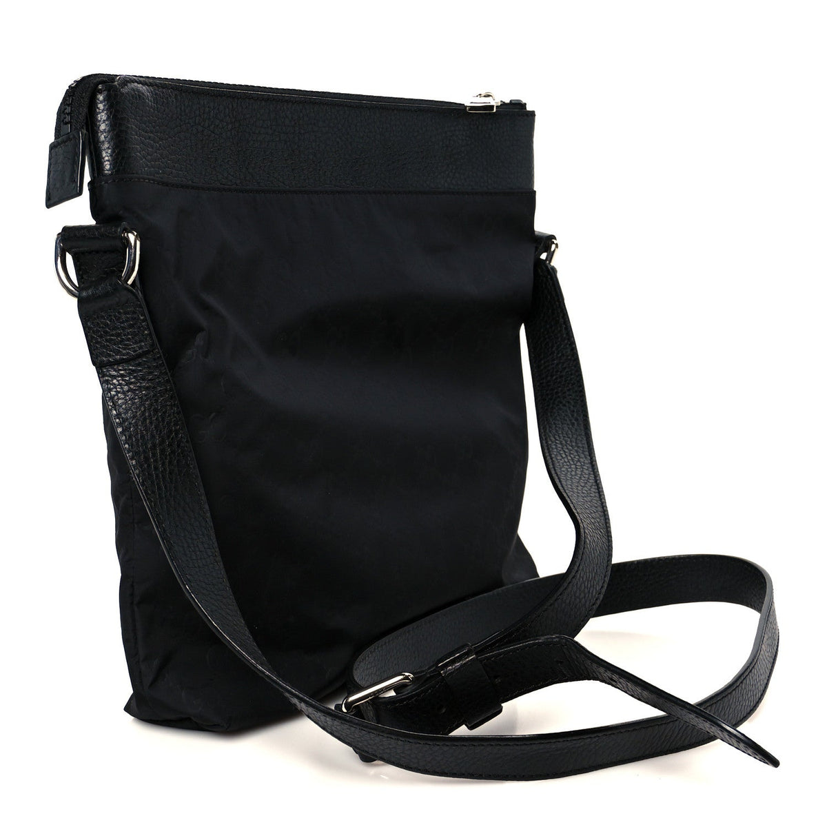 Nylon Monogram Dollar Calfskin Flat Messenger Bag Black