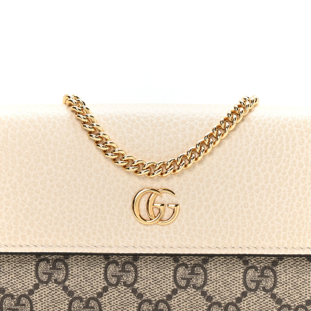 Dollar Calfskin GG Supreme Monogram Petite GG Marmont Wallet Chain Bag Mystic White Beige Ebony Mystic White Beige Ebony