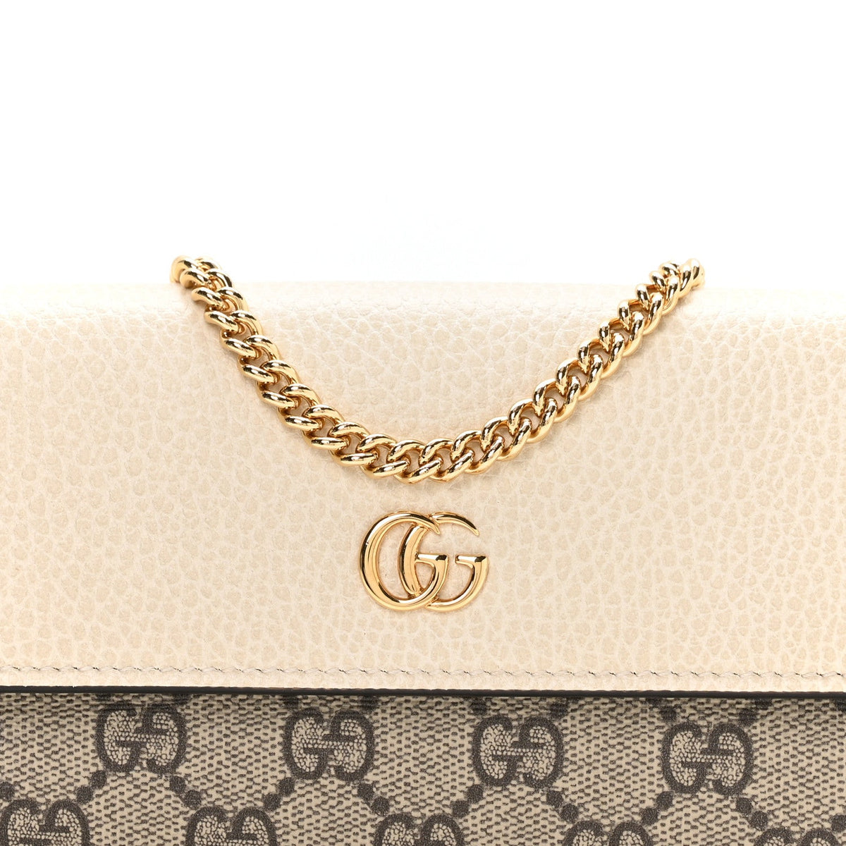 Dollar Calfskin GG Supreme Monogram Petite GG Marmont Wallet Chain Bag Mystic White Beige Ebony Mystic White Beige Ebony