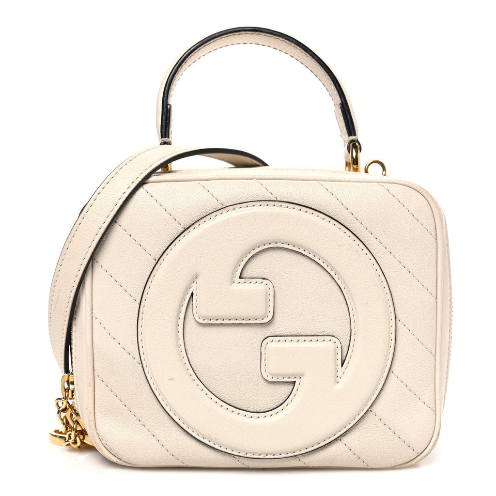 Sakai Be Green Calfskin Diagonal Stitched Blondie Top Handle Bag Mystic White