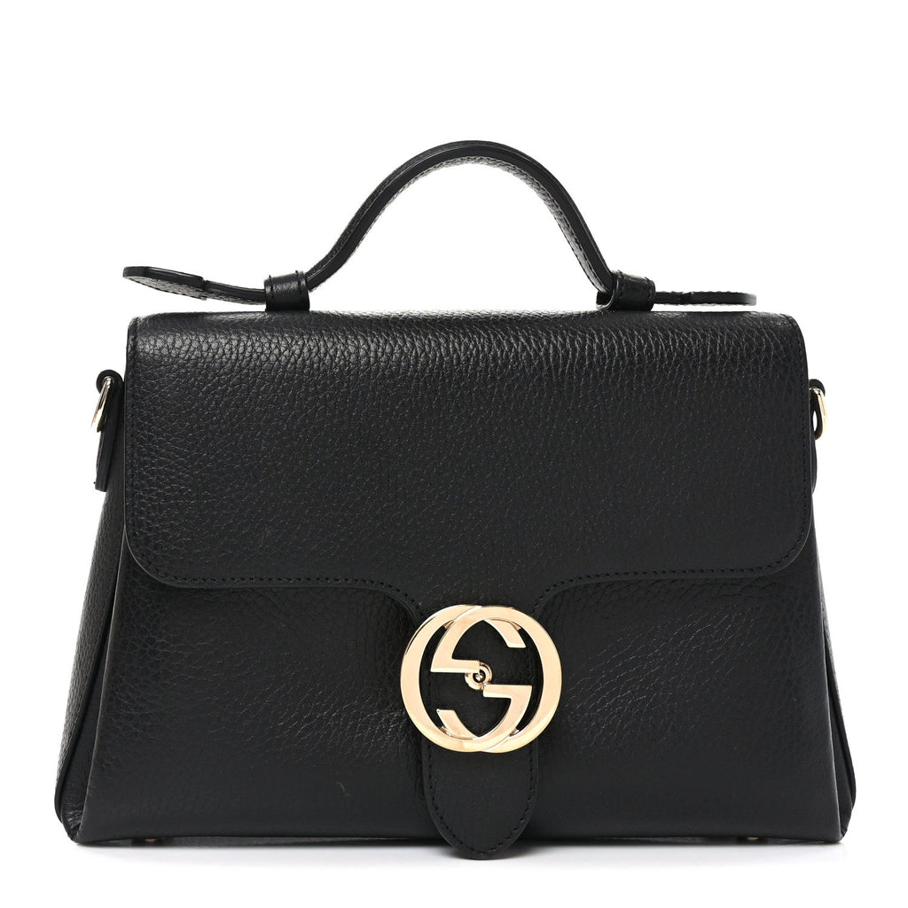 Dollar Calfskin Interlocking G Top Handle Shoulder Bag Black