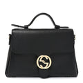 Dollar Calfskin Interlocking G Top Handle Shoulder Bag Black