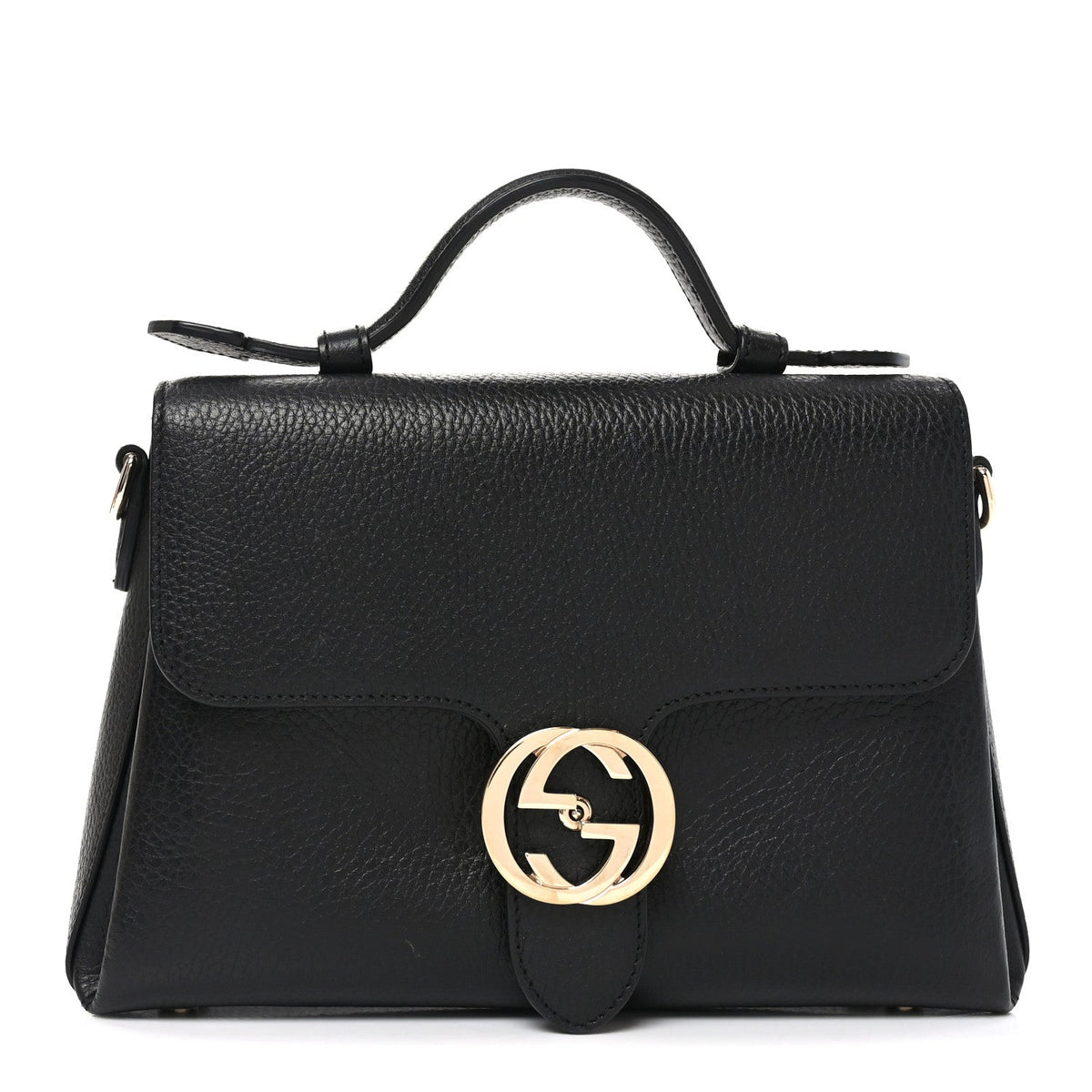 Dollar Calfskin Interlocking G Top Handle Shoulder Bag Black