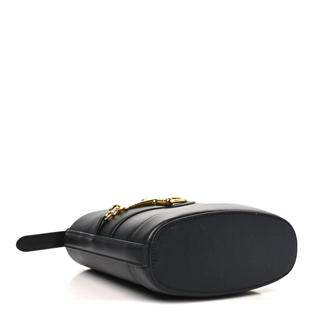 Arabella Calfskin Horsebit 73 Medium Bucket Bag Black