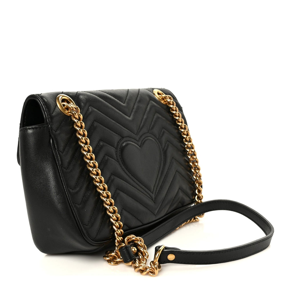 Calfskin Matelasse Small GG Marmont Shoulder Bag Black