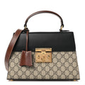 GG Supreme Monogram Calfskin Small Padlock Top Handle Bag Beige Black Cuir