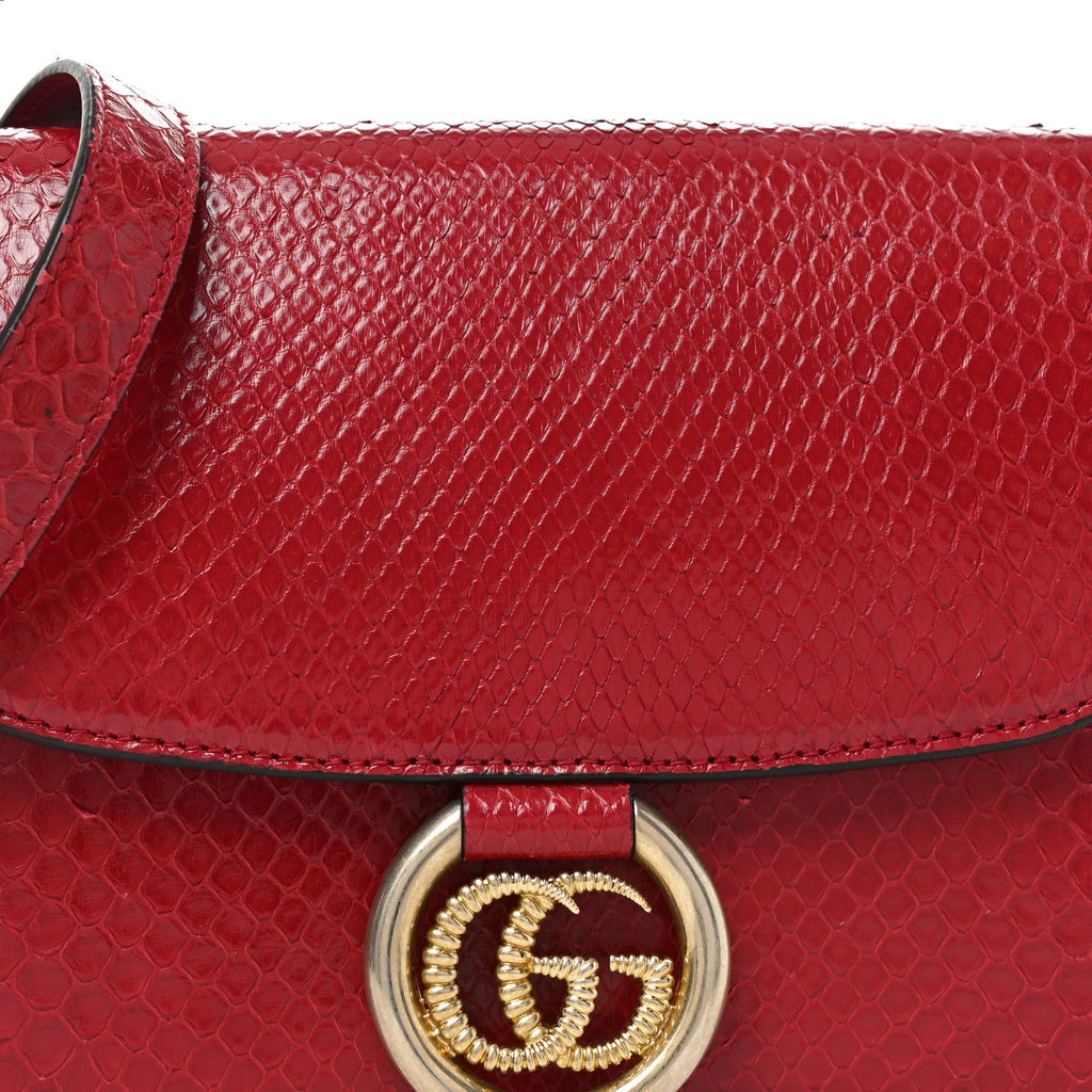 Snakeskin Small Torchon GG Ring Shoulder Bag Red