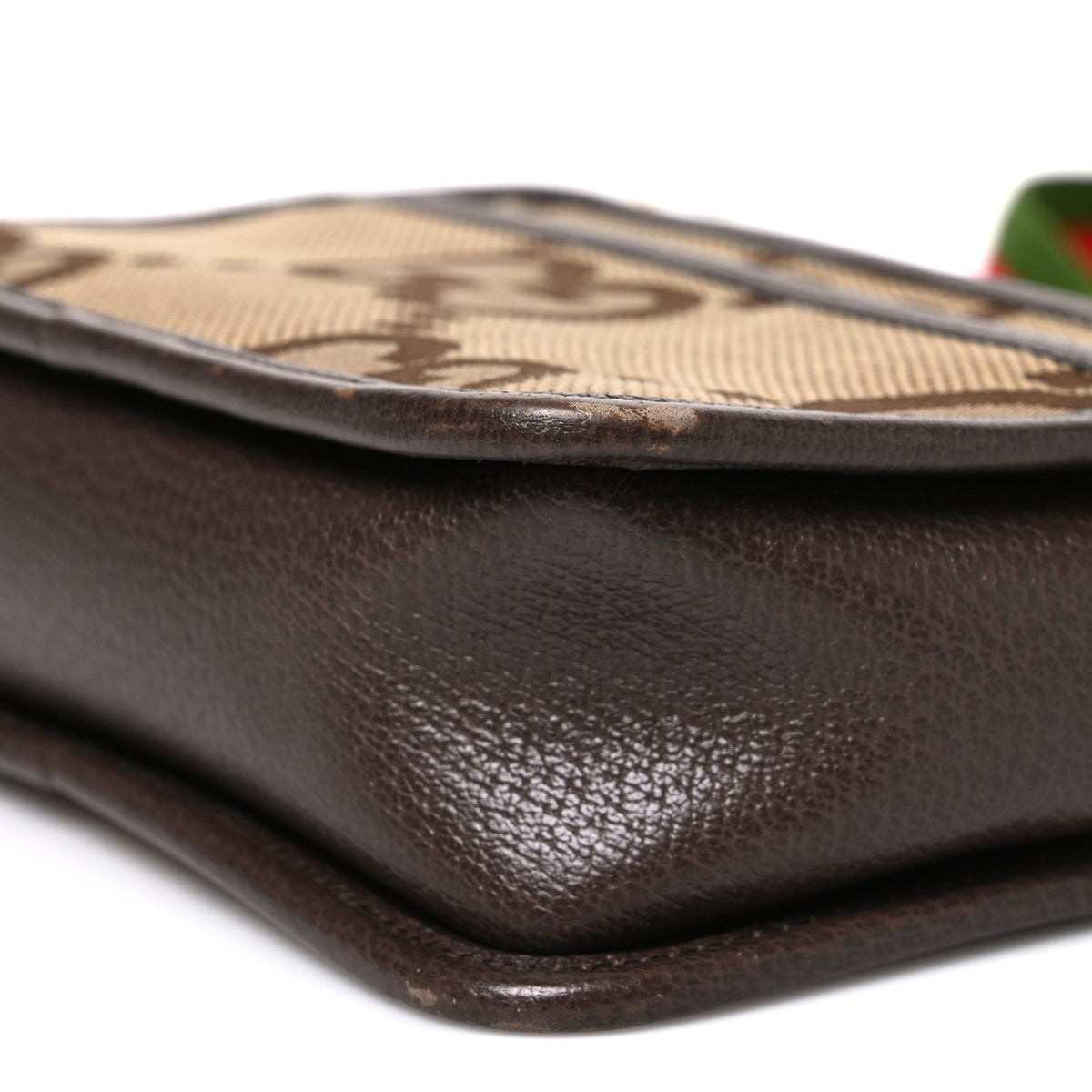 Monogram Jumbo GG Textured Dollar Calfskin Web Mini Crossbody Bag Camel Ebony New Acero