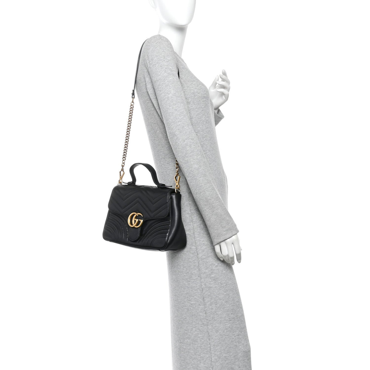 Calfskin Matelasse Small GG Marmont Top Handle Shoulder Bag Black