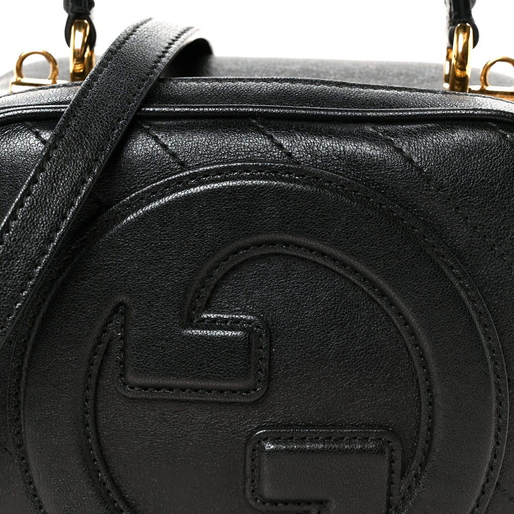 Sakai Be Green Calfskin Diagonal Stitched Blondie Top Handle Bag Black
