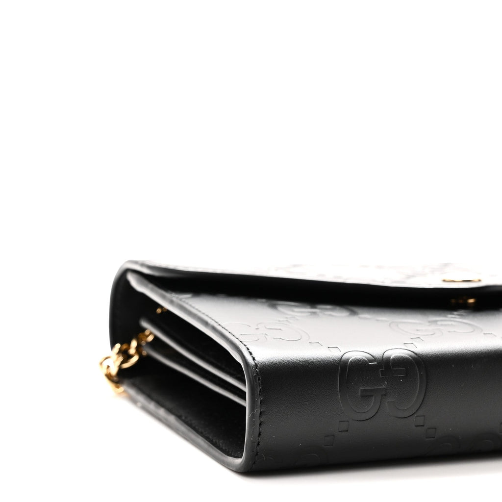 Calfskin GG Debossed Chain Wallet Black