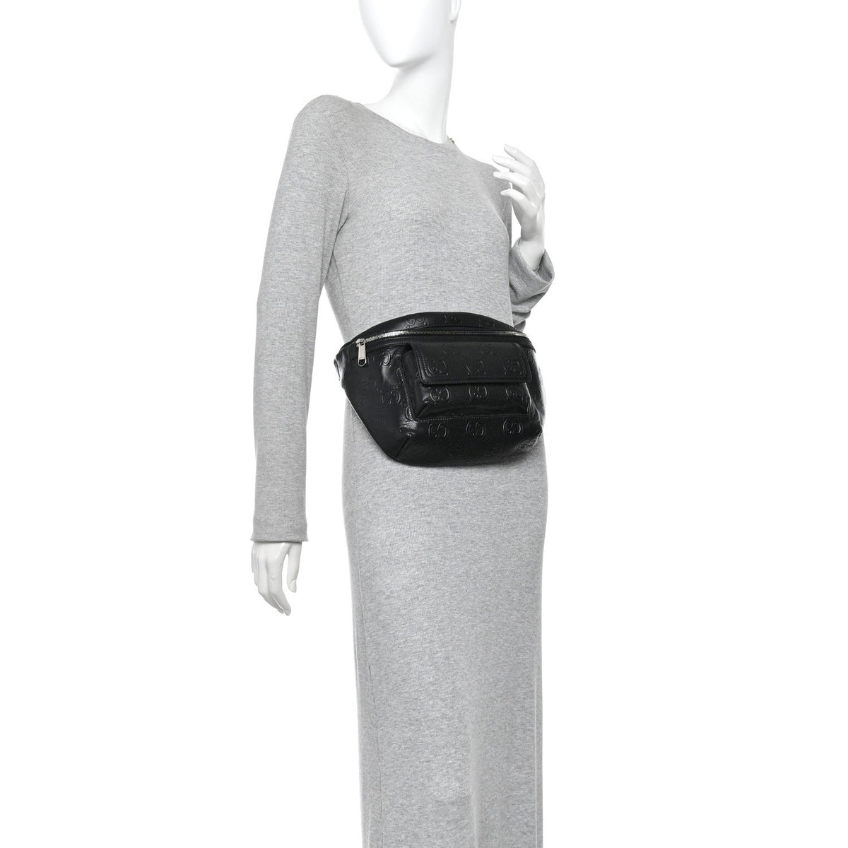 Calfskin GG Tennis Embossed Pocket Belt Bag Black