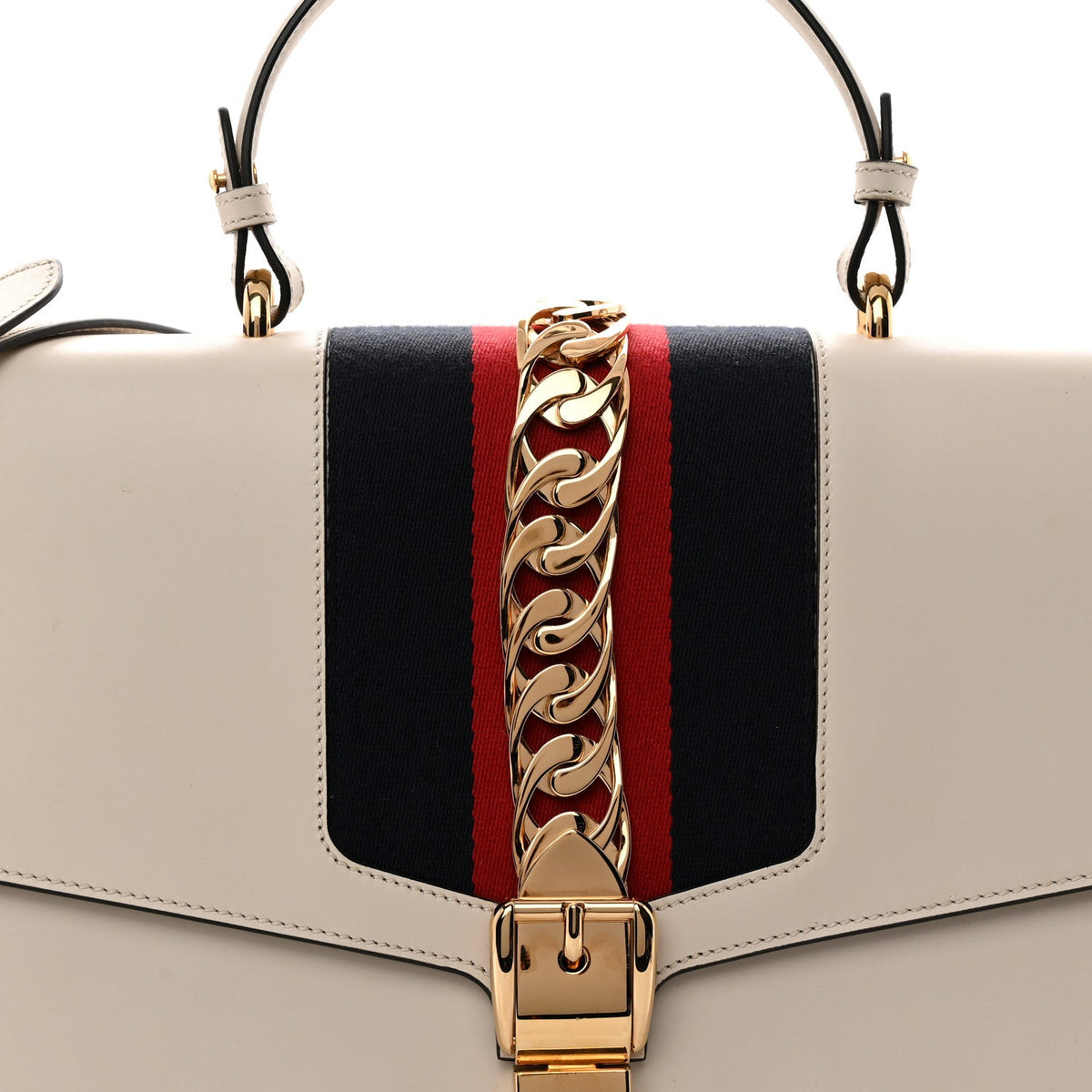 Calfskin Web Medium Sylvie Top Handle Bag White