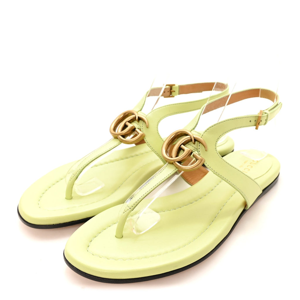 Calfskin Double G Thong Flat Sandals 36.5 Pistachio Green