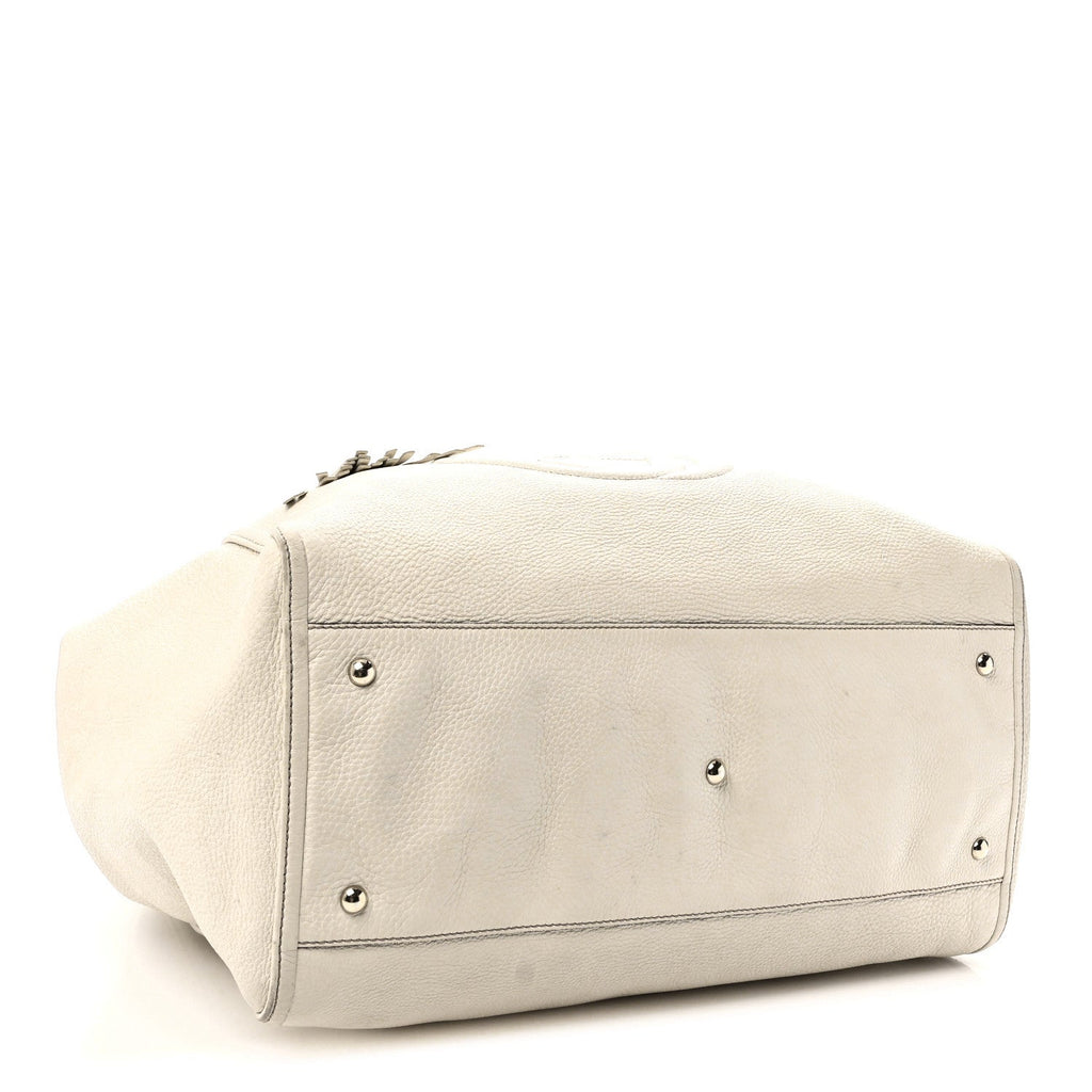 Pebbled Calfskin Large Soho Shoulder Bag Off White