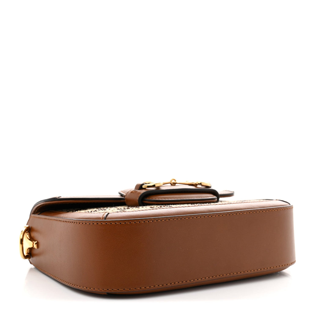 New Canvas Charisma Calfskin Crystal GG Monogram Mini Horsebit 1955 Shoulder Bag Camel Ebony