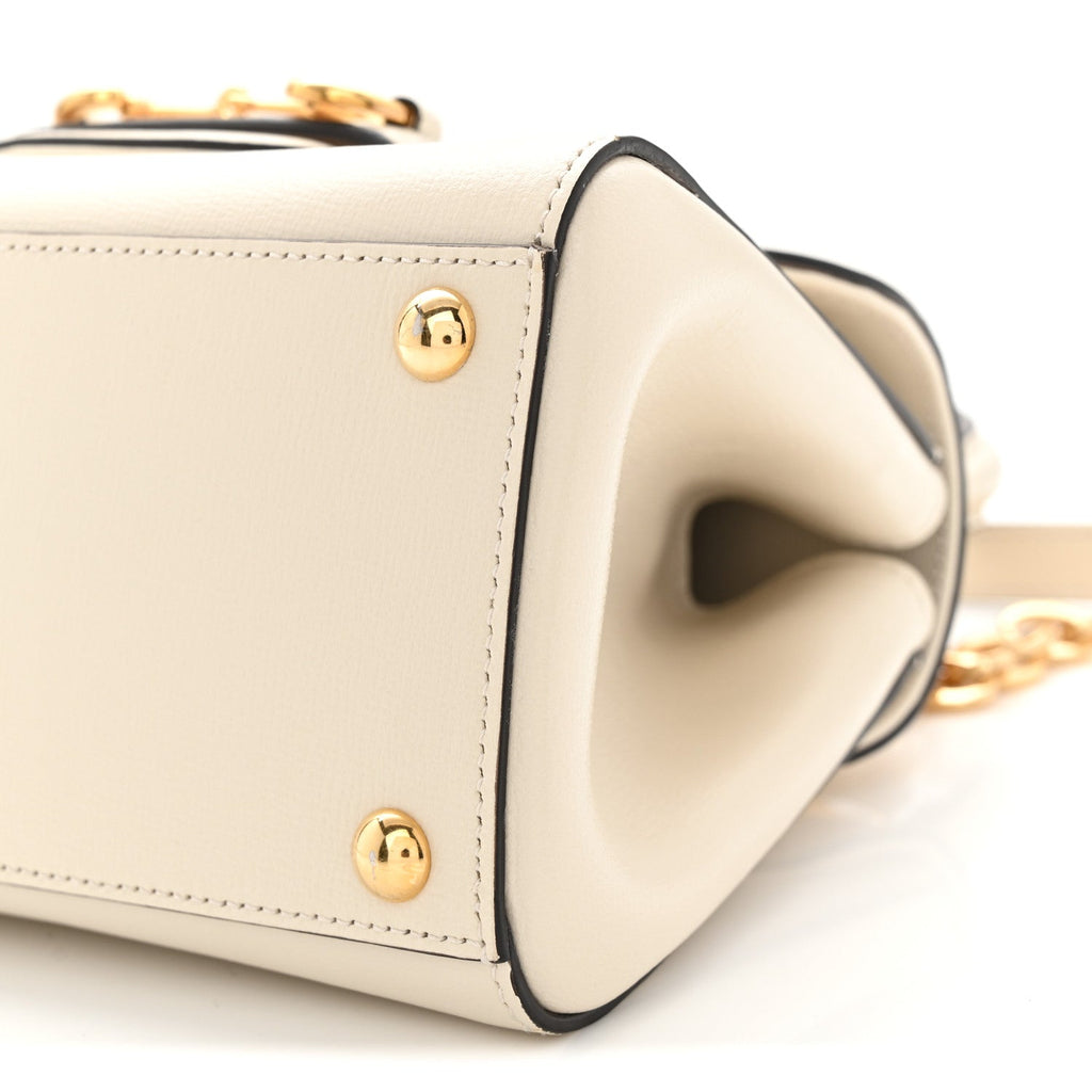 Glazed Textured Calfskin Mini Horsebit 1955 Top Handle Flap Bag Mystic White