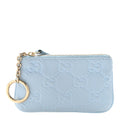 GG Grainy Calfskin Emblem Zip Key Case Light Blue