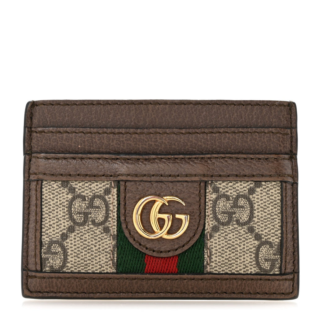 GG Supreme Monogram Textured Dollar Calfskin Ophidia Card Holder Beige Ebony New Acero