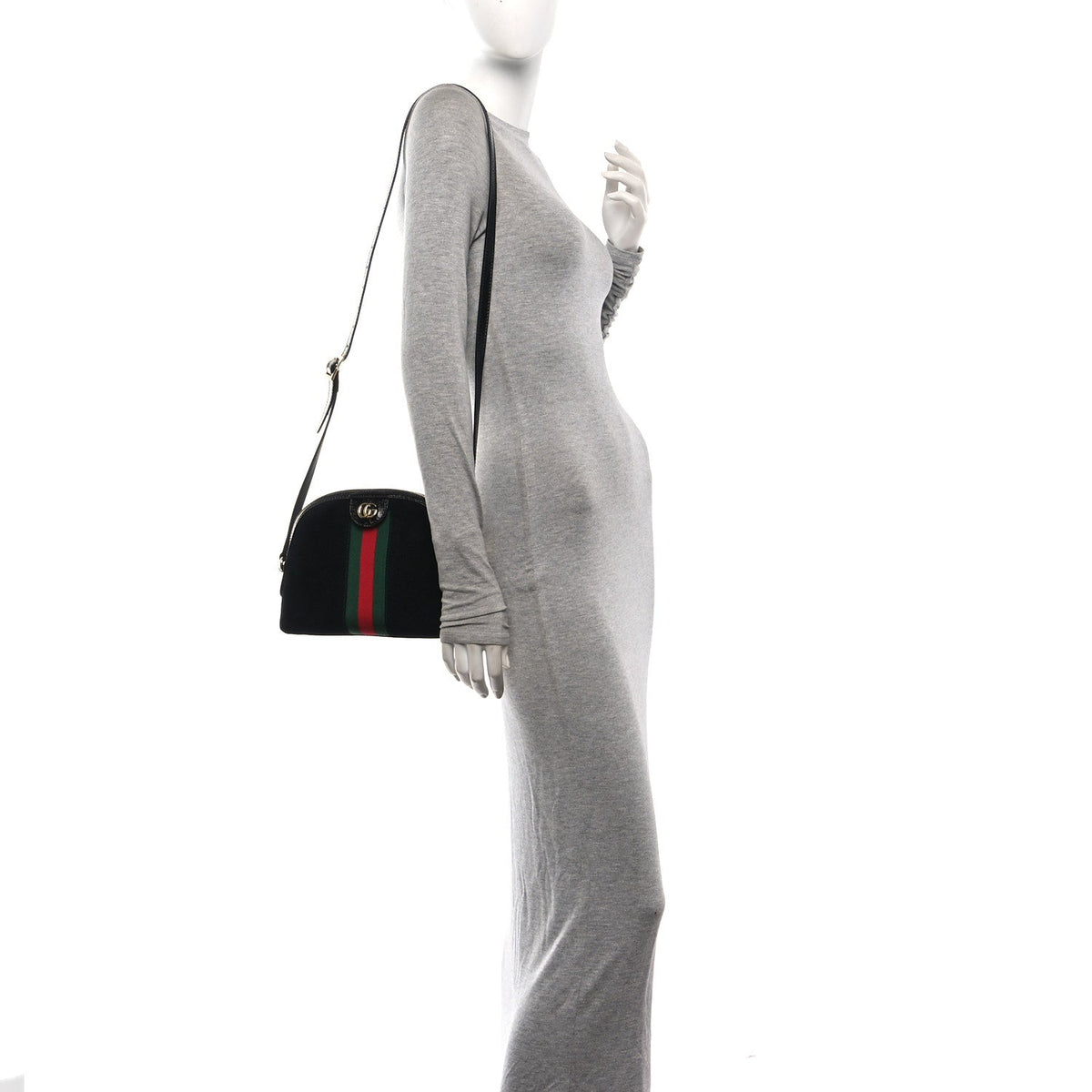Suede Patent Web GG Small Ophidia Dome Shoulder Bag Black