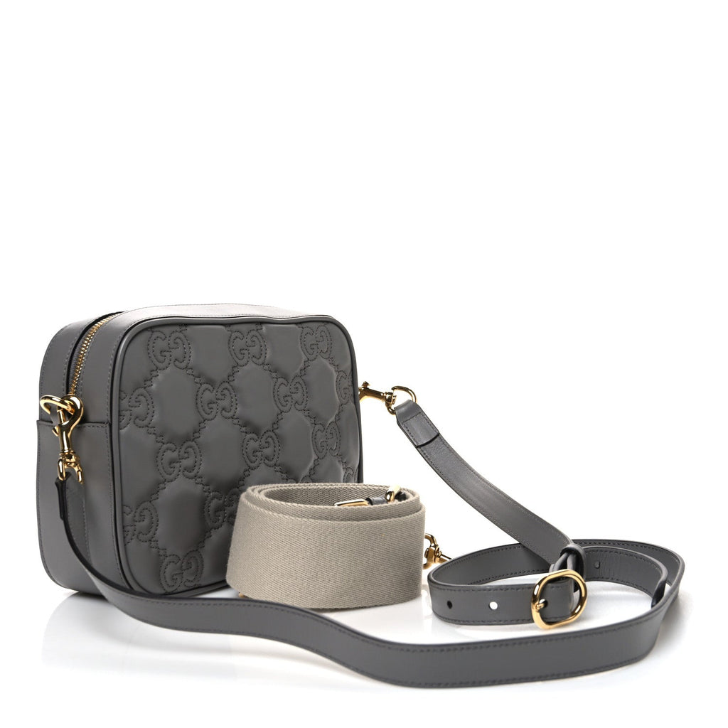 Calfskin GG Matelasse Shoulder Bag Dusty Grey Natural