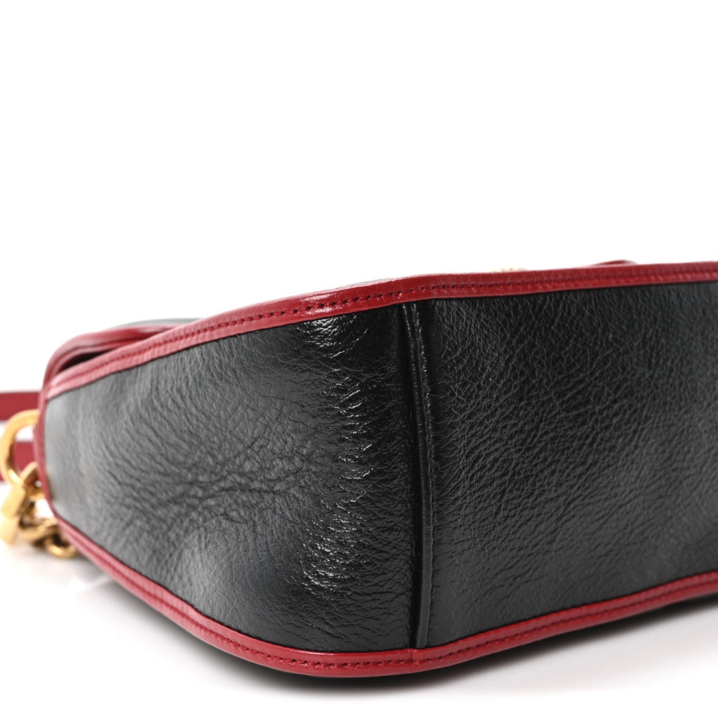 Vintage Effect Calfskin Matelasse Diagonal Mini Torchon GG Marmont Top Handle Shoulder Bag Black Romantic Cherry