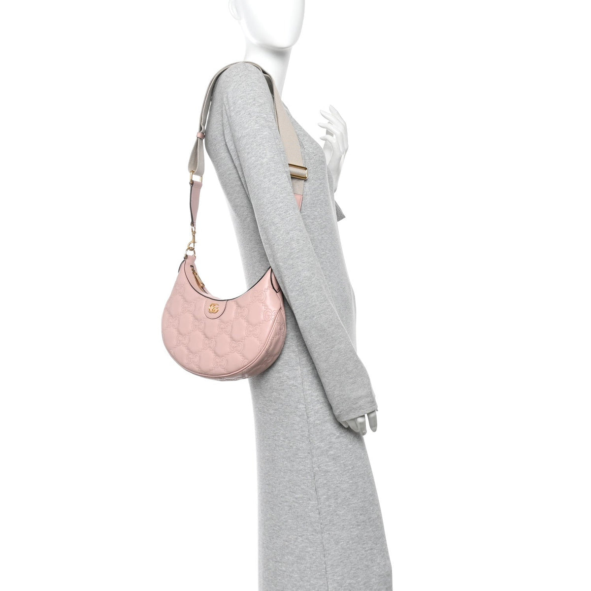 Calfskin GG Matelasse Small Hobo Shoulder Bag Perfect Pink Natural