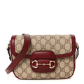 GG Supreme Monogram Horsebit 1955 Soft Small Shoulder Bag Beige Ebony Rosso Ancora