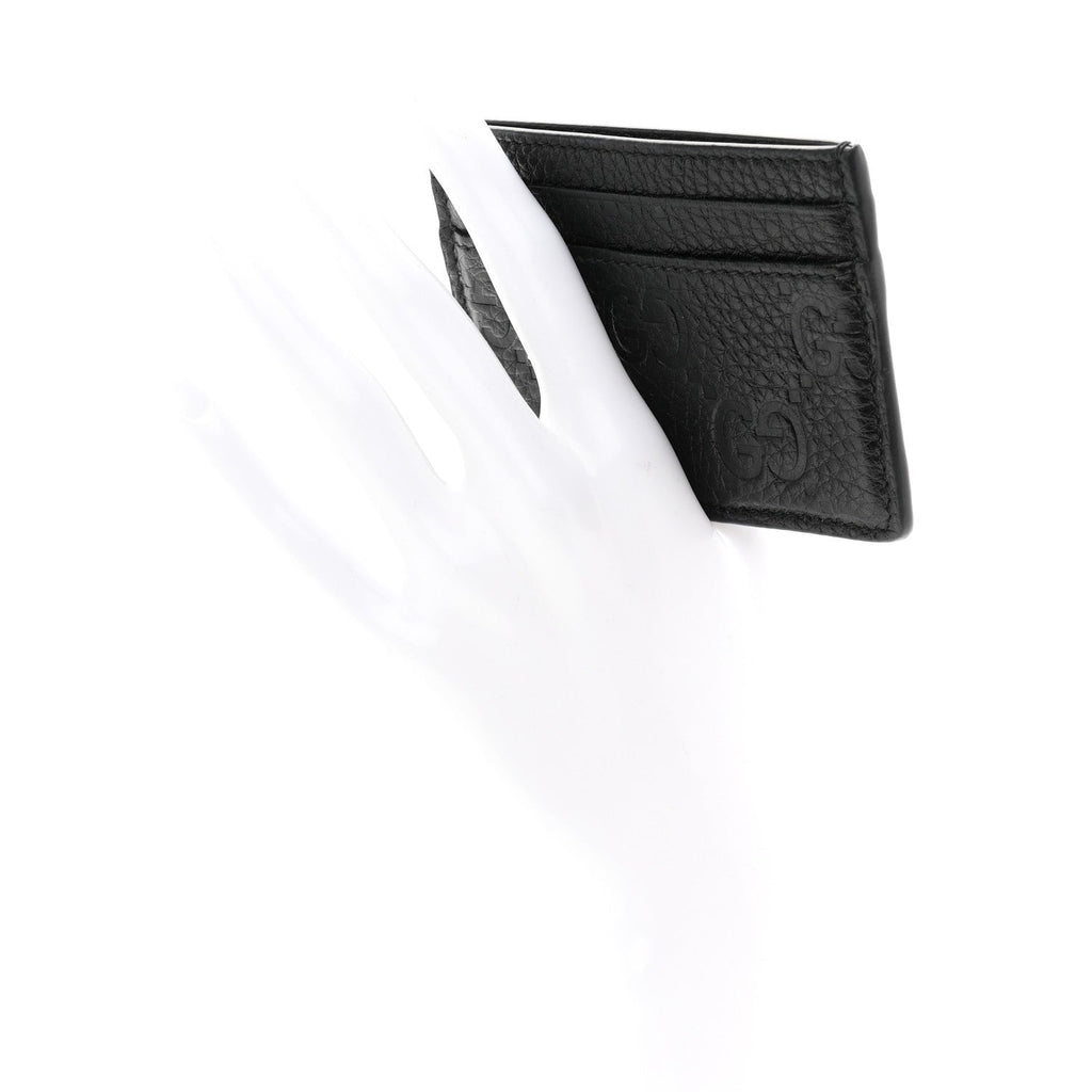 GG Grainy Calfskin Emblem Card Case Black