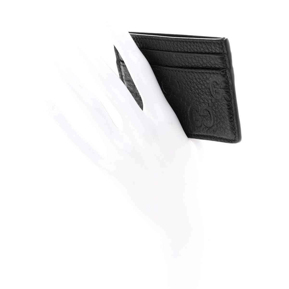GG Grainy Calfskin Emblem Card Case Black