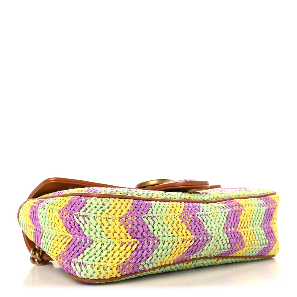 Calfskin Raffia Woven Small GG Marmont Shoulder Bag Multicolor