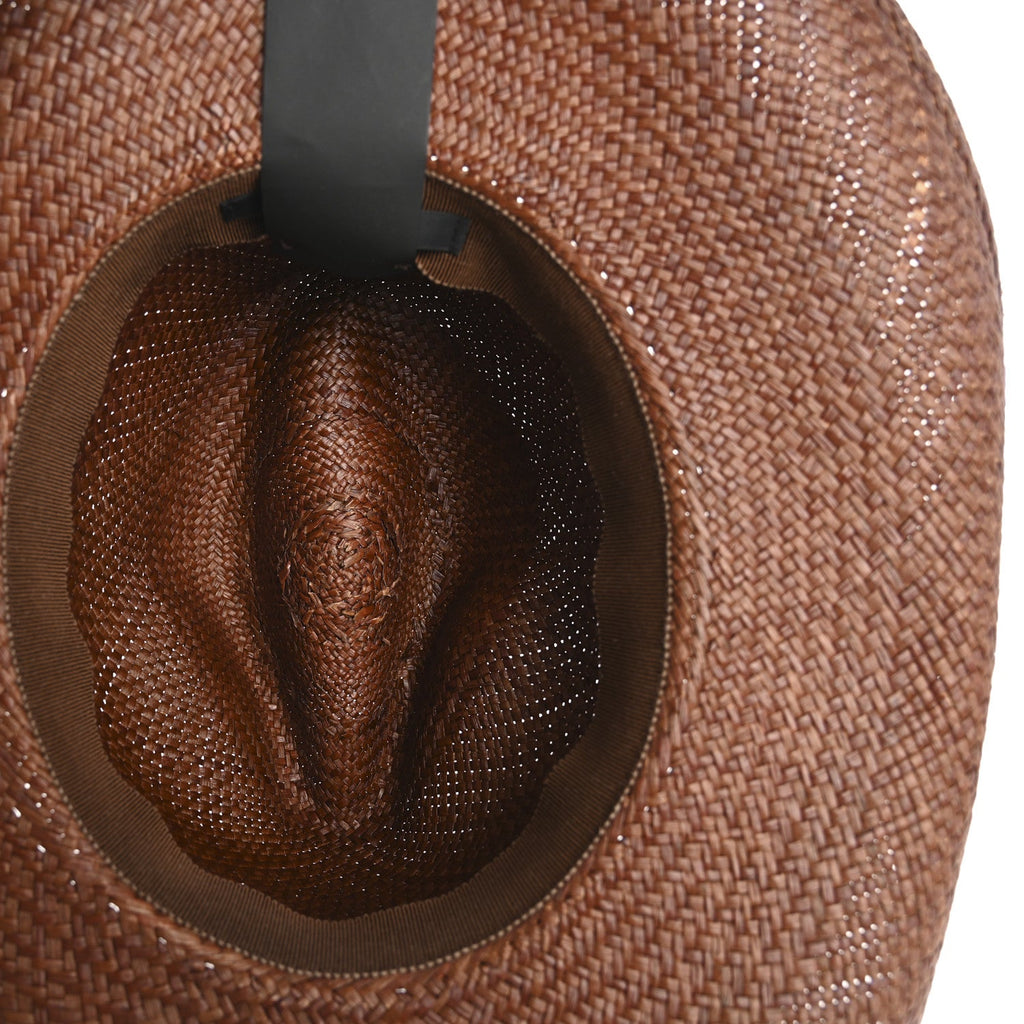 Straw Calfskin Wide Brim Hat M Brown