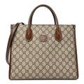 GG Supreme Monogram Azalea Calfskin Small Retro Interlocking G Tote Bag Beige Ebony Brown Sugar
