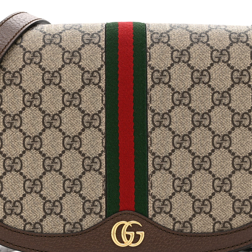 GG Supreme Monogram Web Small Ophidia Flap Messenger Bag Brown