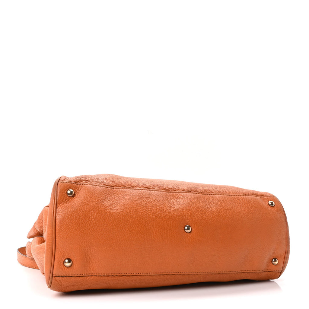 Cellarius Calfskin Large Bamboo Shopper Tote Orange