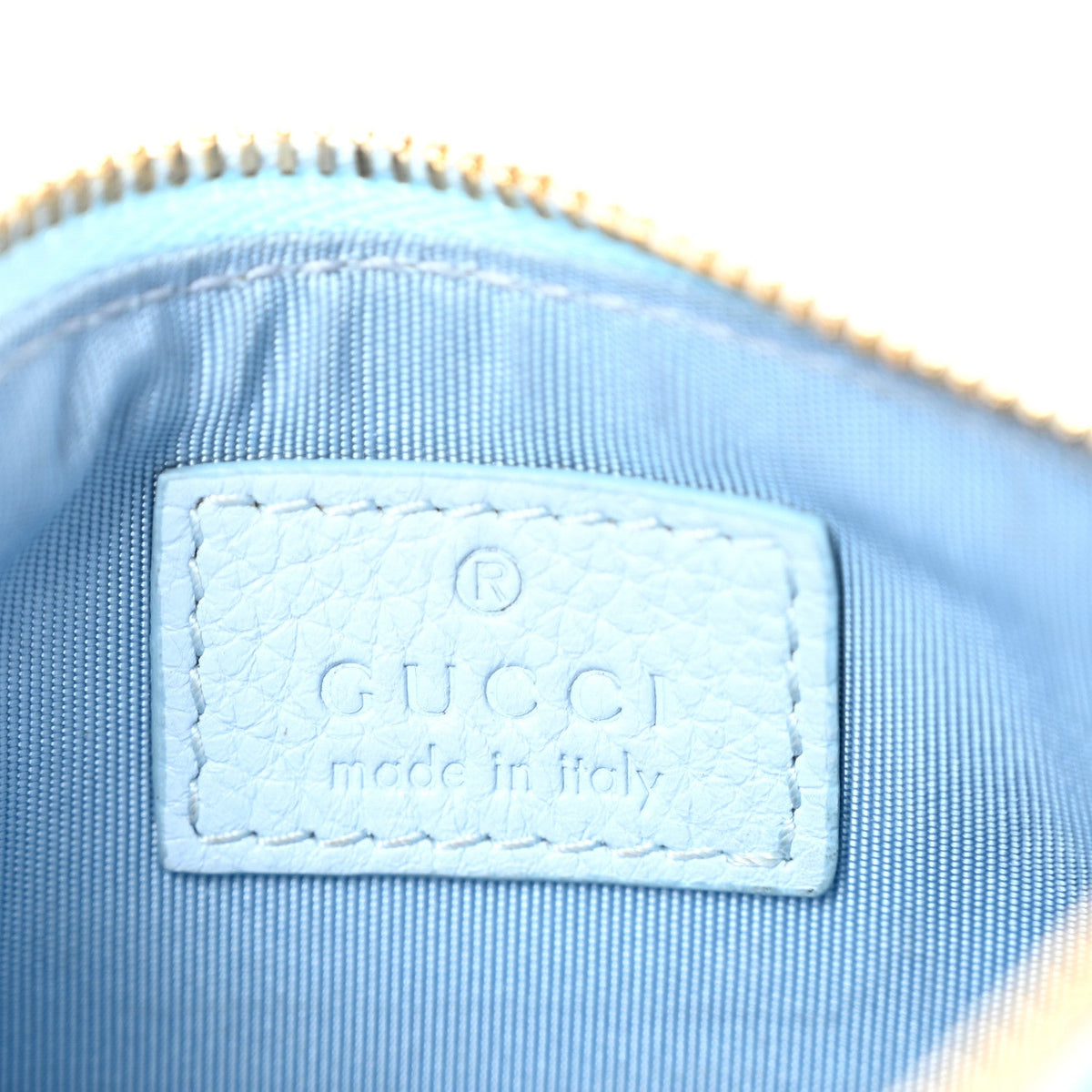 GG Grainy Calfskin Emblem Zip Key Case Light Blue