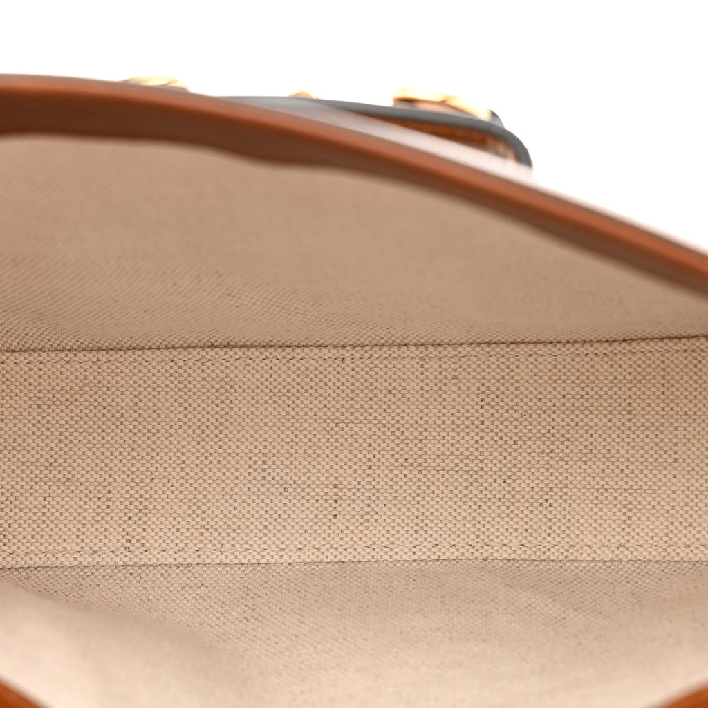 New Canvas Charisma Calfskin Crystal GG Monogram Mini Horsebit 1955 Shoulder Bag Camel Ebony