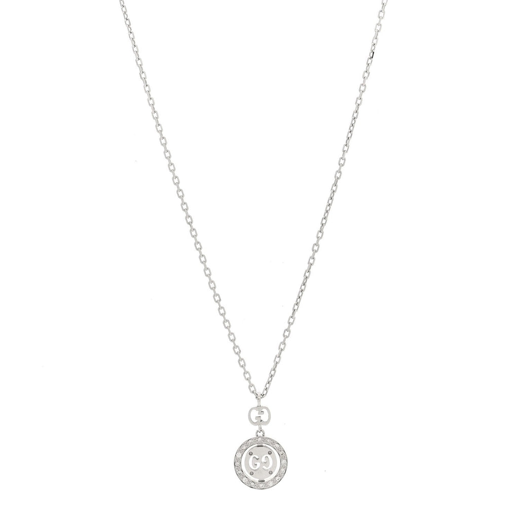 18K White Gold Diamond 10mm Icon Twirl Pendant Necklace