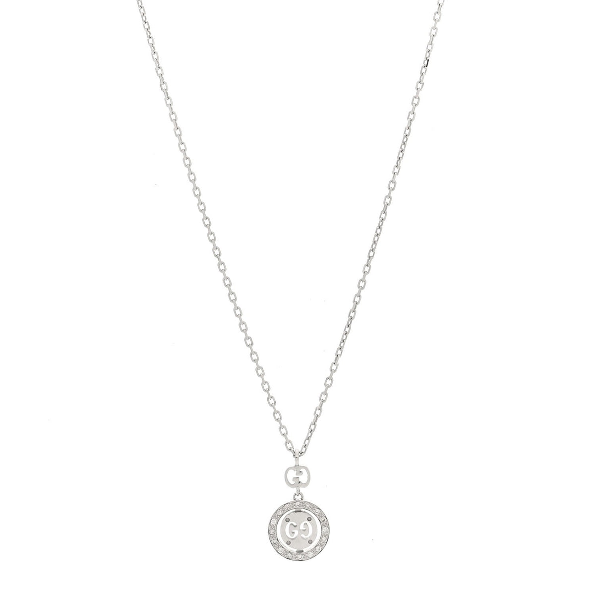 18K White Gold Diamond 10mm Icon Twirl Pendant Necklace